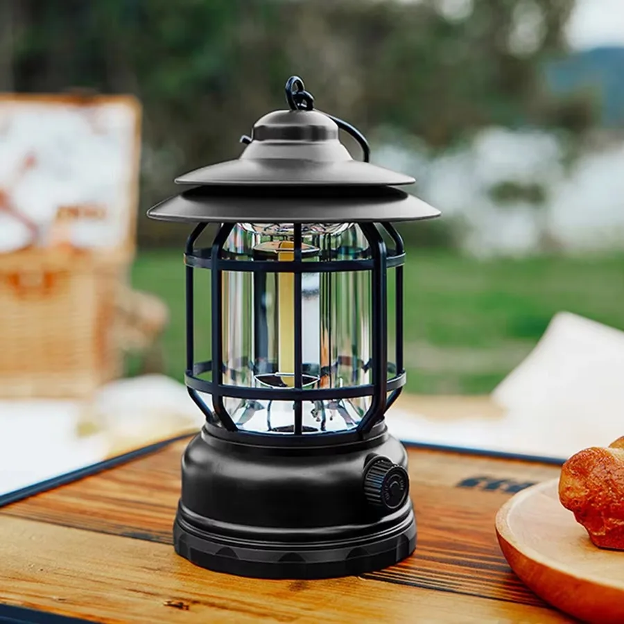 Retro Vintage Rechargeable COB LED Camping Lantern Lamp Light